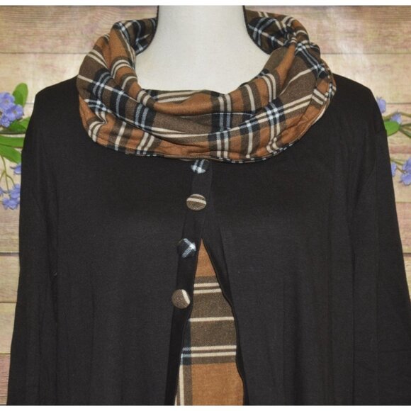 NWT Valolia Ladies Pullover Cowl Neck Long Sleeve Tunic Top Size XXL Faux Cardig - Picture 2 of 9